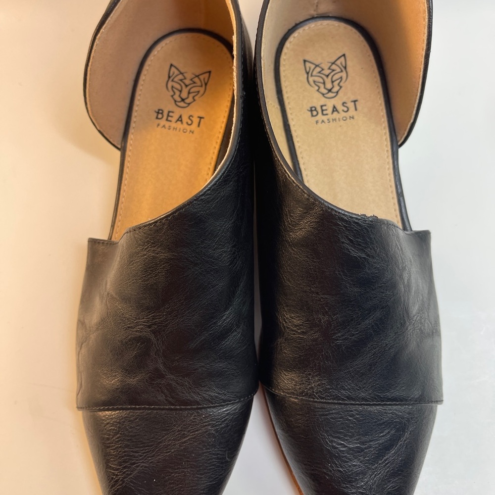 BEAST FASHION Black Flats with Pointed Toe and Leather Finish-Gift with Purchase